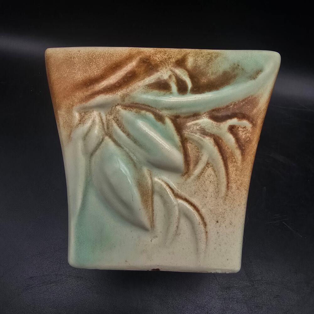 McCoy Rustic Line Lily Bud Rectangle Planter Teal Green Brown Vintage USA